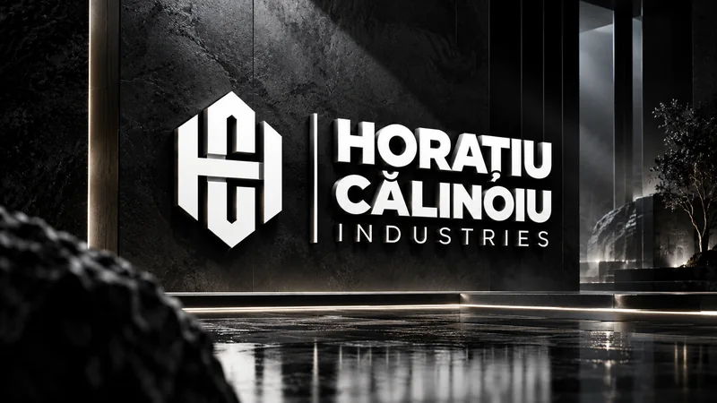 Logo-ul HC Industries pe un perete de piatră