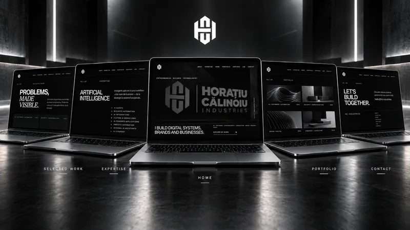Site-ul HC Industries pe cinci laptopuri
