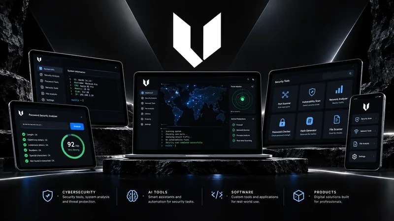 Suita Vaultix pe laptop, tabletă și telefon